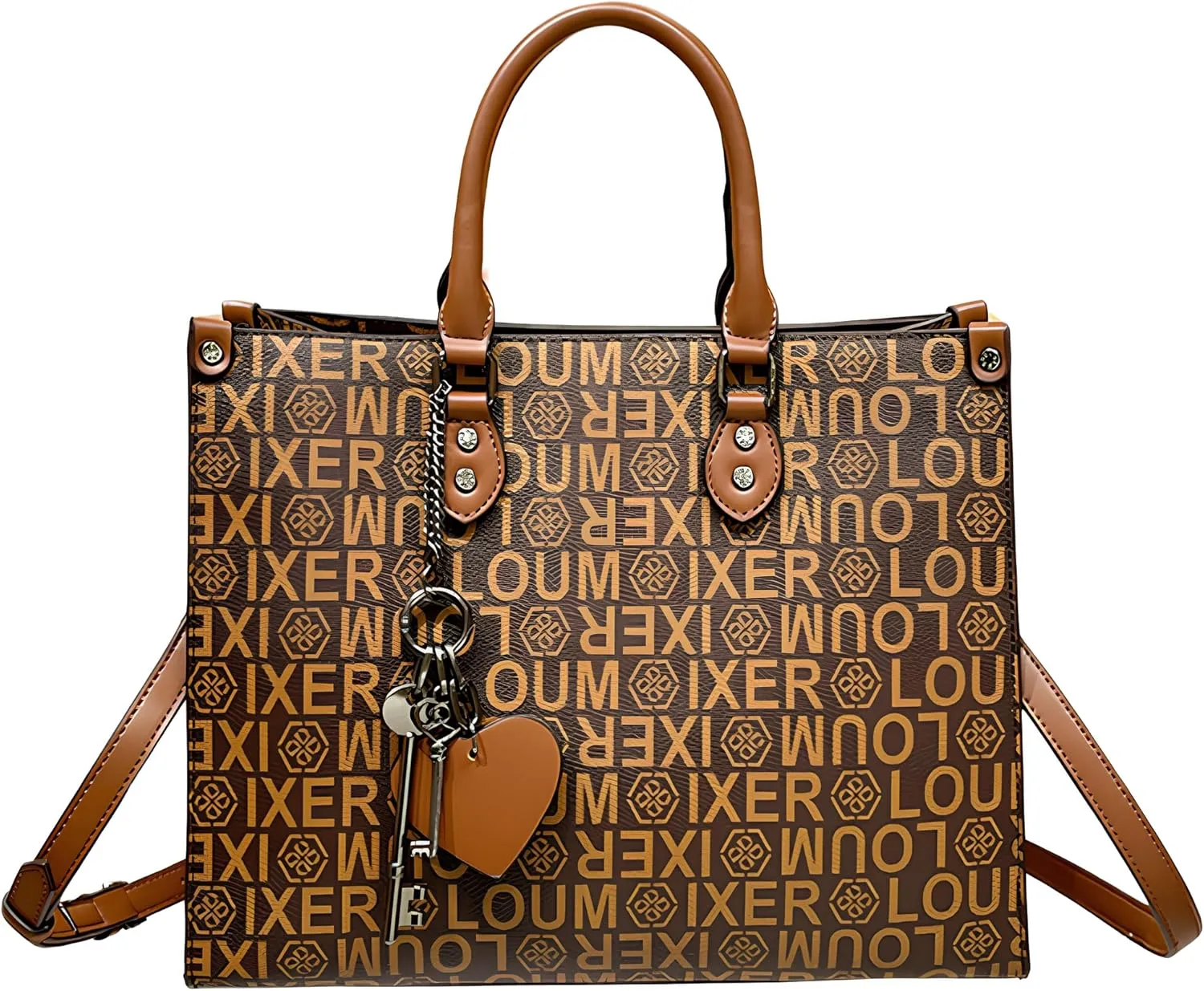 Women's Tote Bag Elegant Multi-Pocket Handbag with Heart Pendant, Spacious & Stylish for Work, Travel & Daily Use