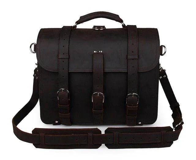 Woosir Thick Cowhide Leather Briefcase Messenger Bag 16 Inch