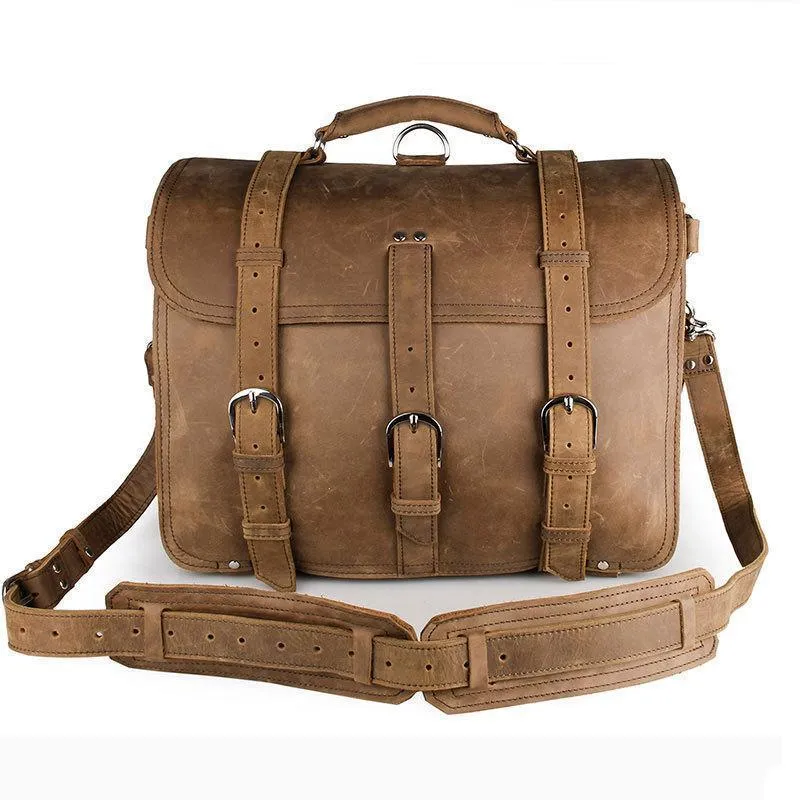 Woosir Thick Cowhide Leather Briefcase Messenger Bag 16 Inch