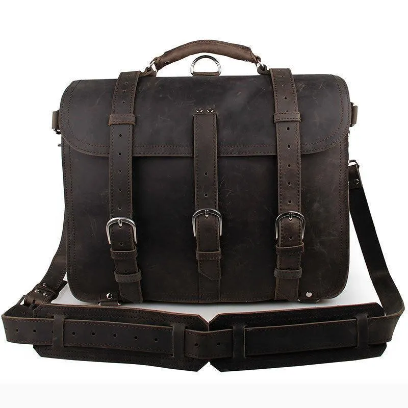 Woosir Thick Cowhide Leather Briefcase Messenger Bag 16 Inch