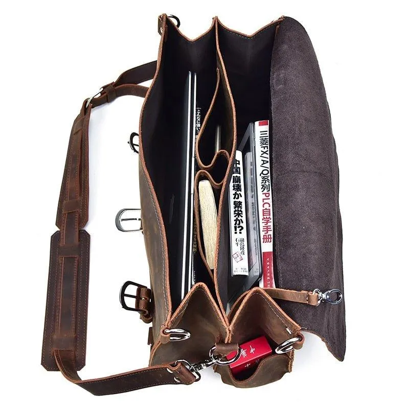 Woosir Thick Cowhide Leather Briefcase Messenger Bag 16 Inch