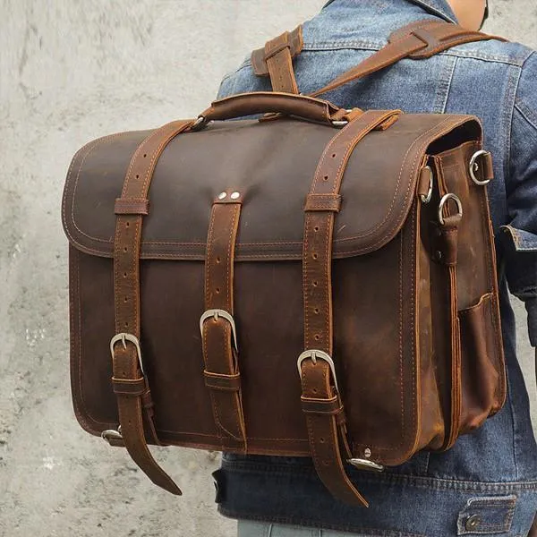 Woosir Thick Cowhide Leather Briefcase Messenger Bag 16 Inch