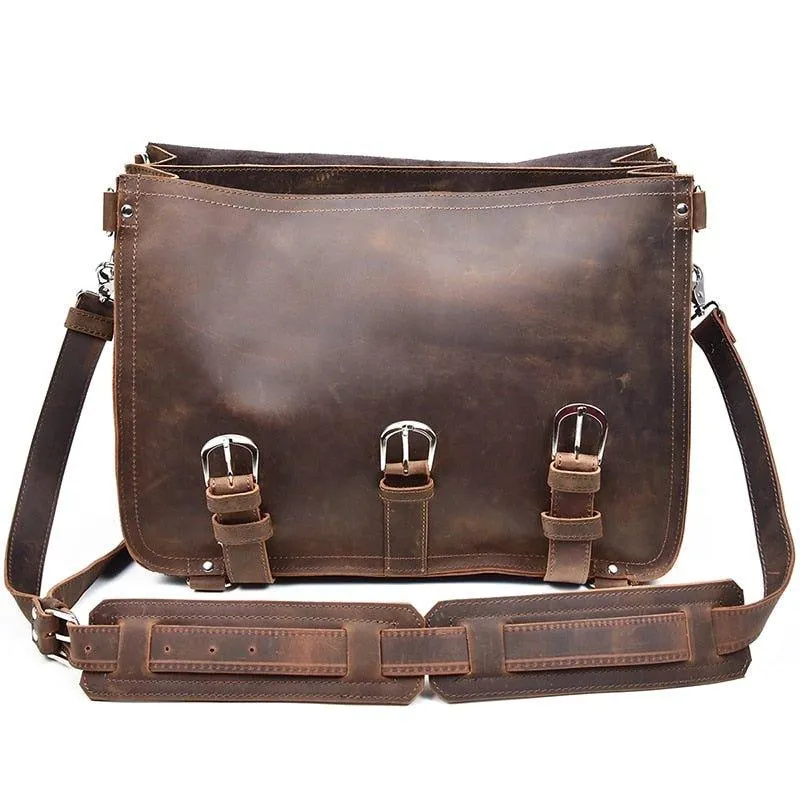 Woosir Thick Cowhide Leather Briefcase Messenger Bag 16 Inch