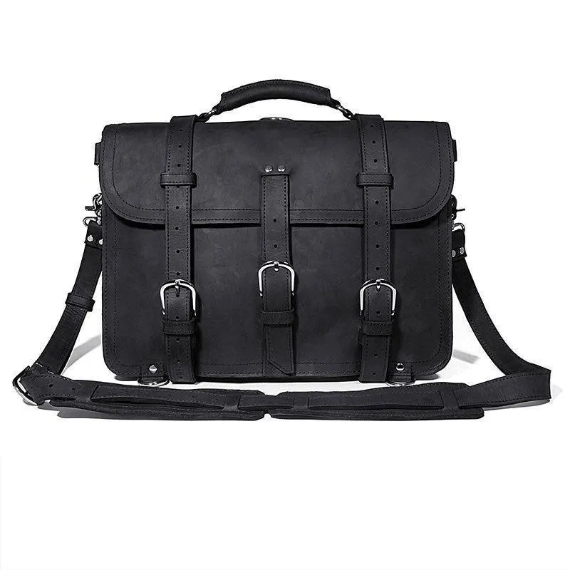 Woosir Thick Cowhide Leather Briefcase Messenger Bag 16 Inch