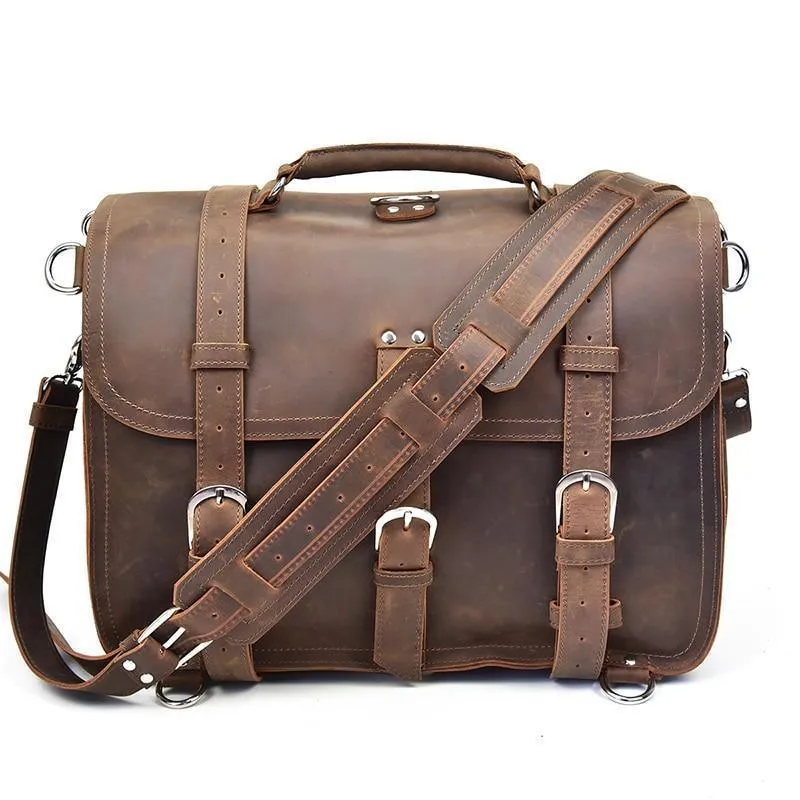 Woosir Thick Cowhide Leather Briefcase Messenger Bag 16 Inch
