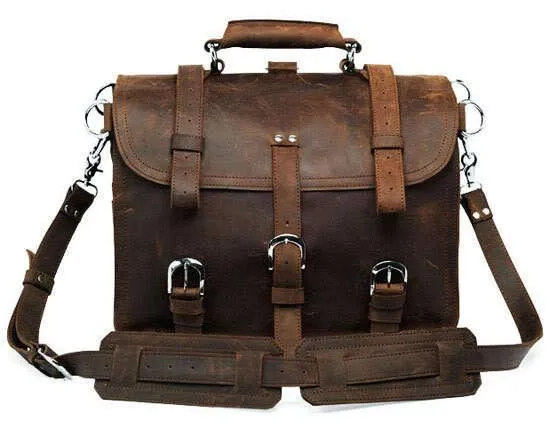 Woosir Thick Cowhide Leather Briefcase Messenger Bag 16 Inch