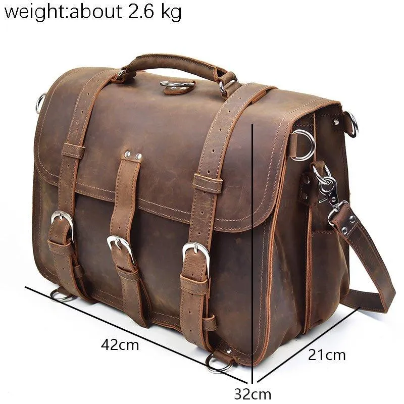 Woosir Thick Cowhide Leather Briefcase Messenger Bag 16 Inch