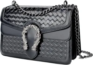 Woven Leather Shoulder Bag Chain Purse Fashion Crossbody Bag Square Underarm Satchel Handbag for Women