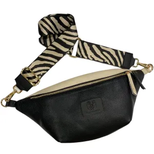 XL black and vanilla leather belt bag