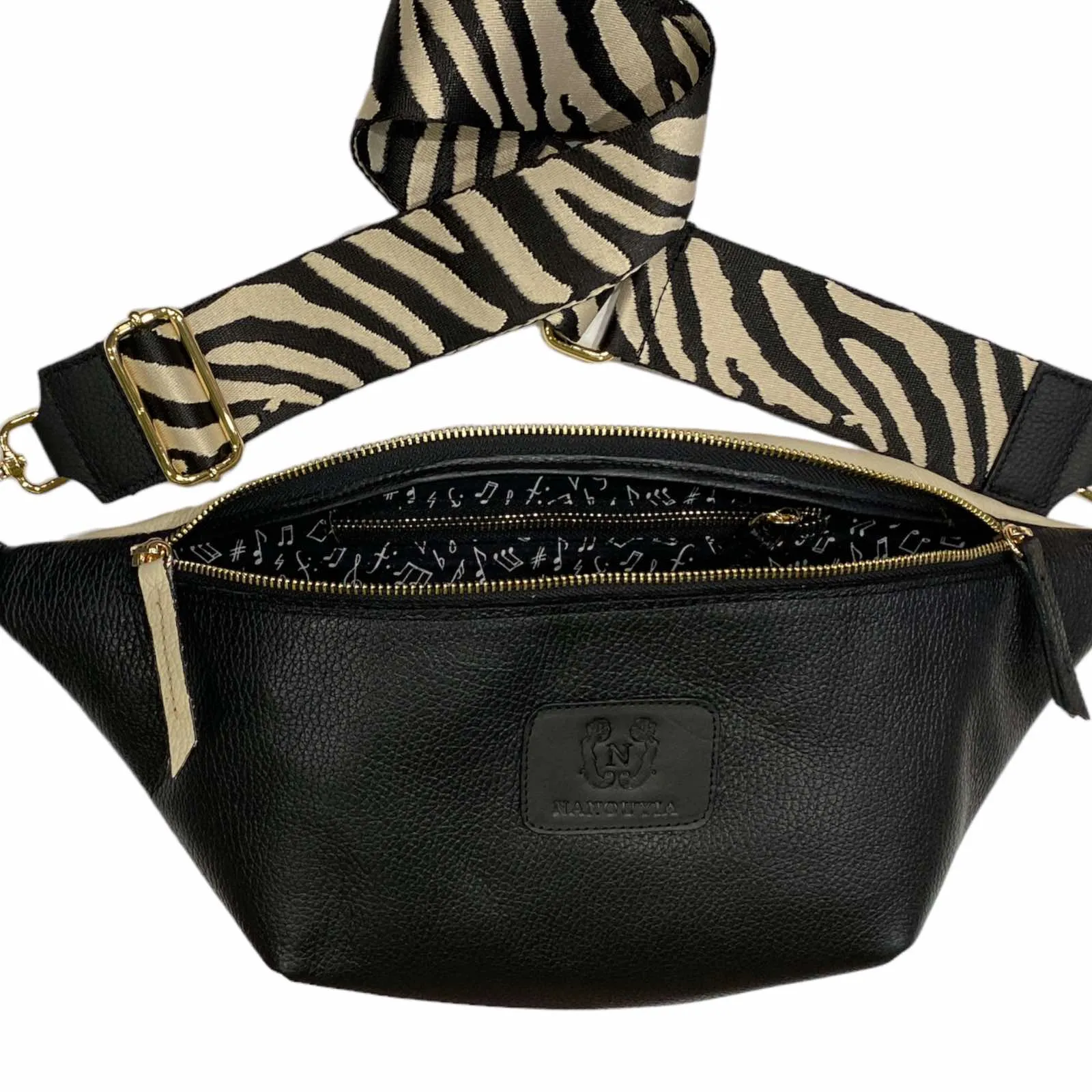XL black and vanilla leather belt bag