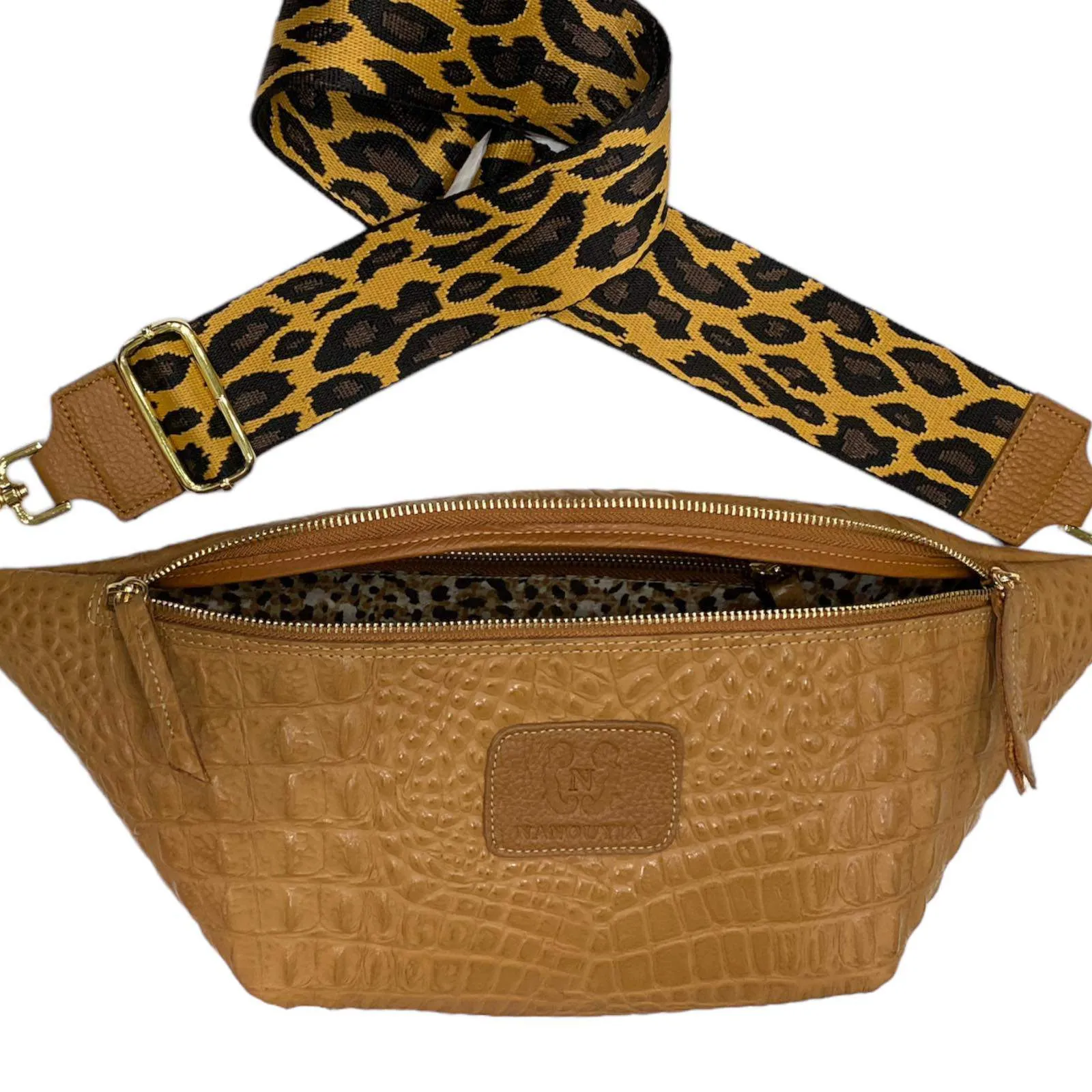 XL CAMEL LEATHER 3D CROC BELT BAG