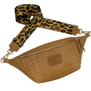 XL CAMEL LEATHER 3D CROC BELT BAG