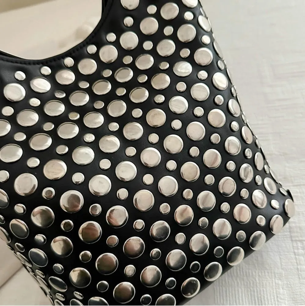 Y2k 90s Crescent Hobo Bags Women Trendy Studded PU Leather Shoulder Crossbody Purse Punk Underarm Satchels Tote Handbag