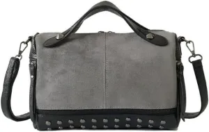 YAQUNICER Women Retro Rivet Shoulder Crossbody Bags Frosted Locomotive Handbags