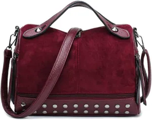 YAQUNICER Women Retro Rivet Shoulder Crossbody Bags Frosted Locomotive Handbags