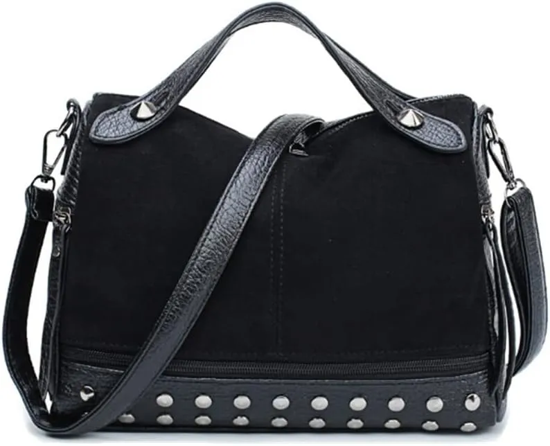 YAQUNICER Women Retro Rivet Shoulder Crossbody Bags Frosted Locomotive Handbags