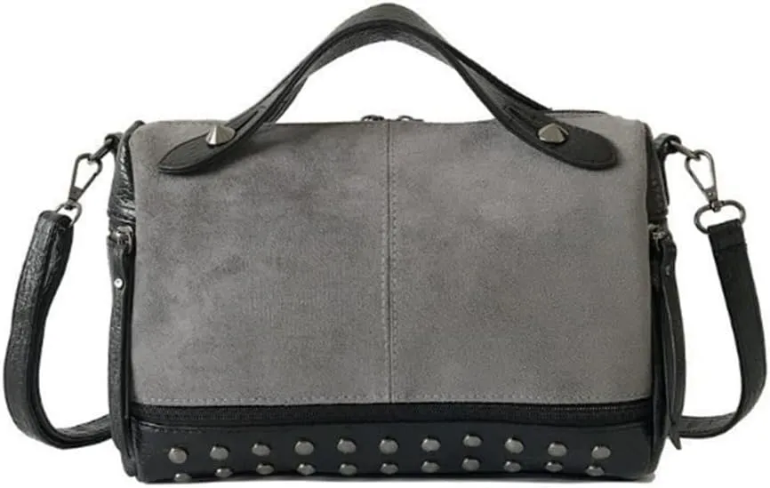 YAQUNICER Women Retro Rivet Shoulder Crossbody Bags Frosted Locomotive Handbags