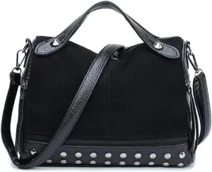 YAQUNICER Women Retro Rivet Shoulder Crossbody Bags Frosted Locomotive Handbags