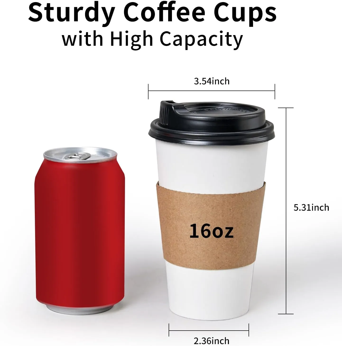YEEHAW 16 oz 100 Pack Disposable Paper Coffee Cups with Lids & Sleeves, To Go Hot Cups for Coffee, Hot Beverage Drinking Cup, Ideal for Cafes, Bistros