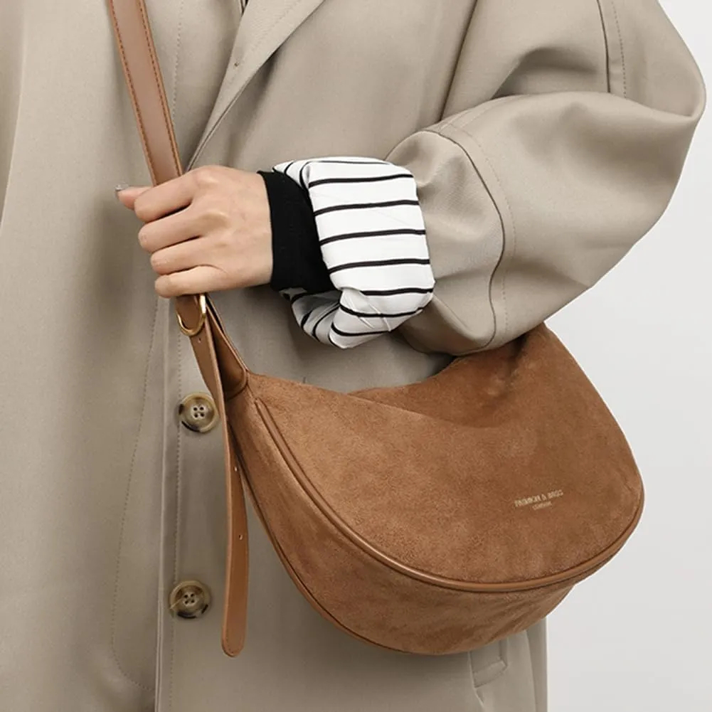 YFGBCX Suede Bag Crossbody Purse for Women 2024 Fall Bag Crescent Purse Fall Suede Shoulder Bag