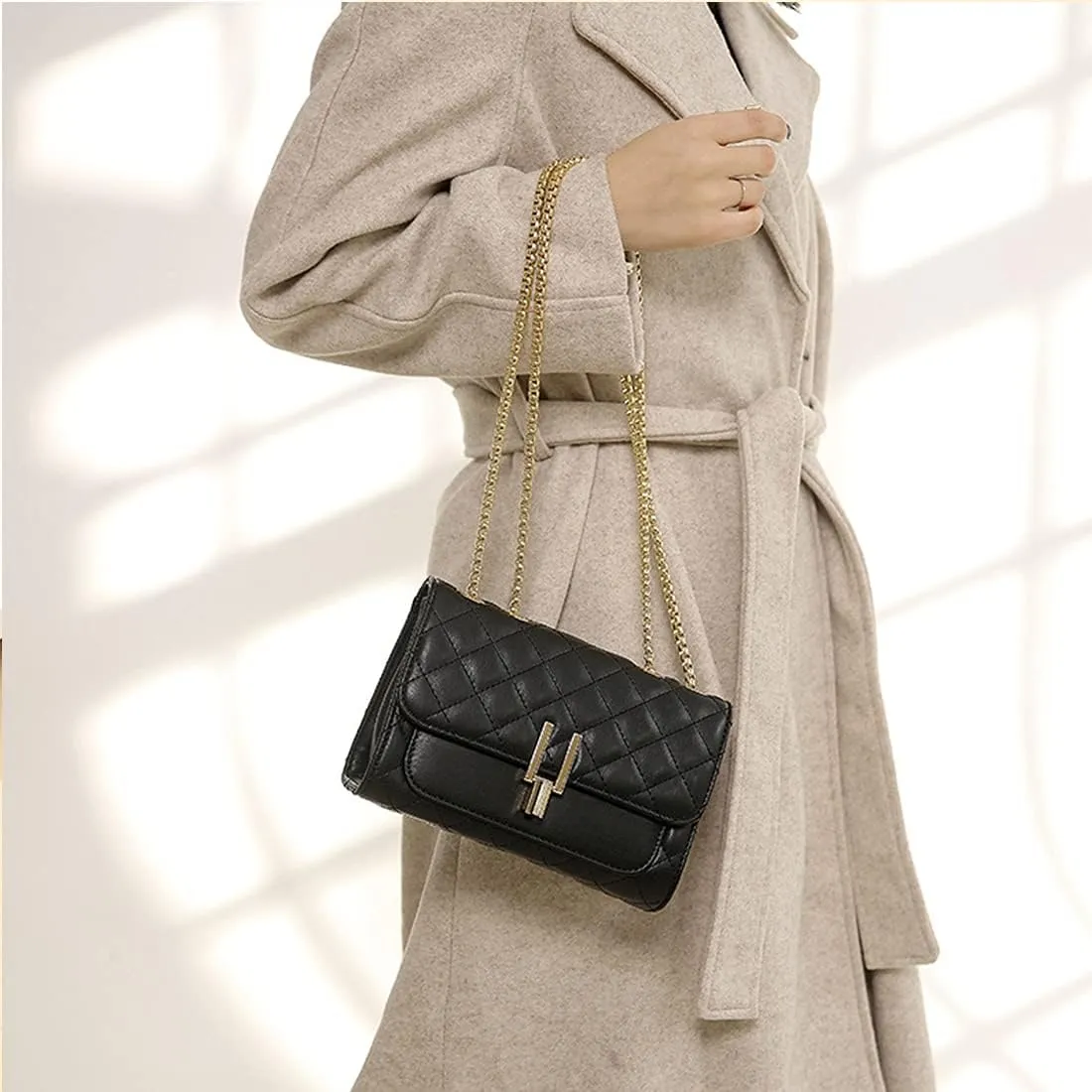 YXBQueen Designer Crossbody Bags for Women Quilted PU Leather Handbag Designer Chain Bags Flap Handbag