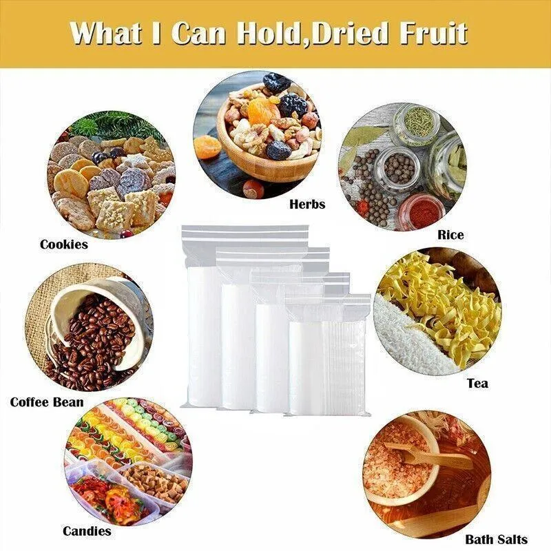 Ziplock Bags 100PCS 20Sizes Plastic Clear